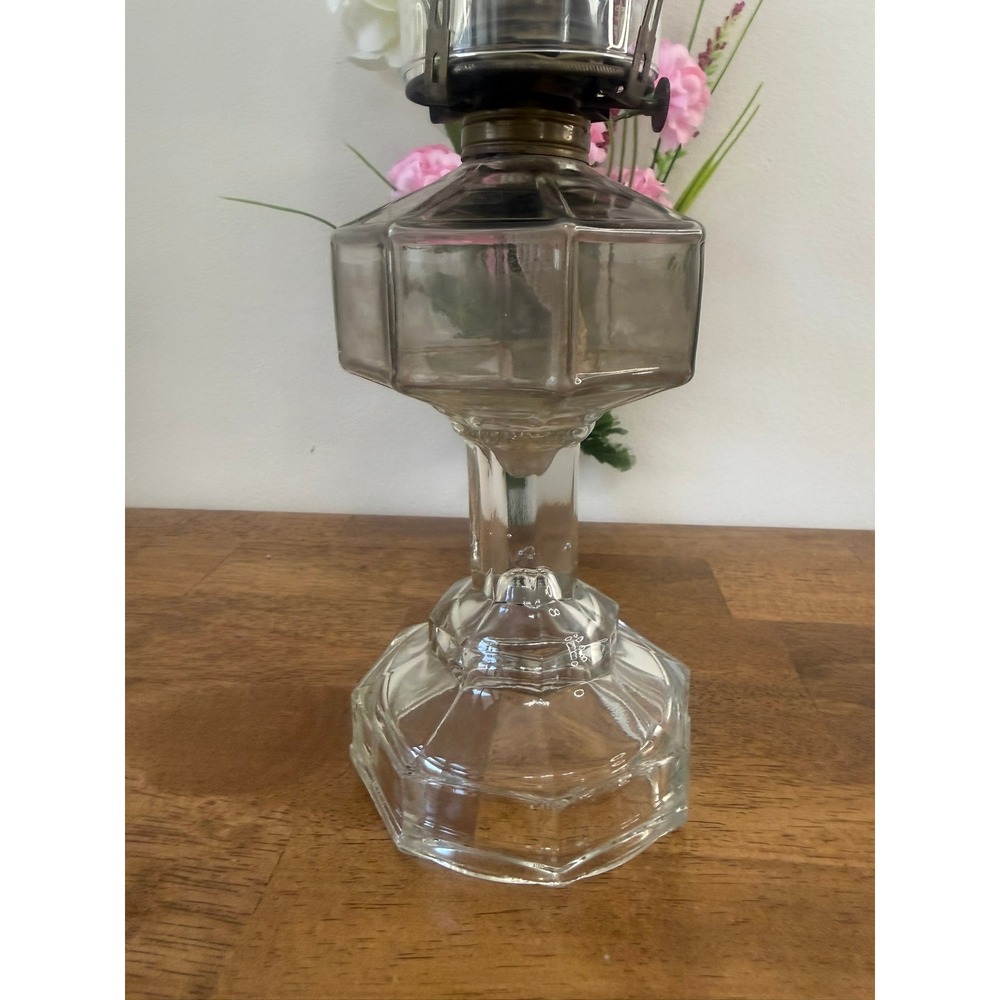 Vintage Grand Rapids Flame Light Pressed Glass Oil Lamp UV Reactive Farmhouse - Picture 3 of 15